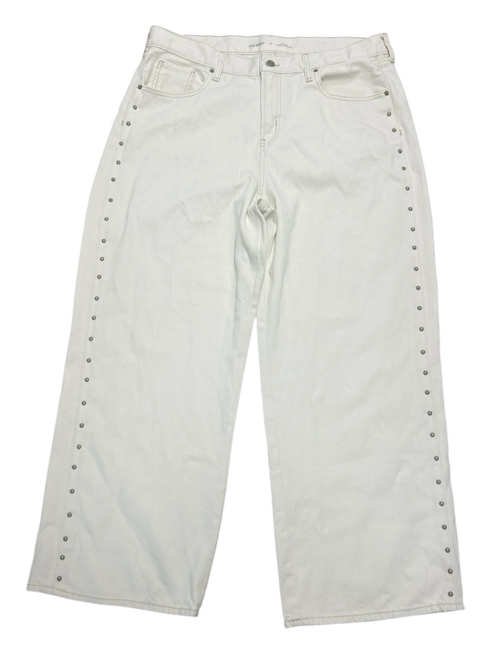 Old Navy Women’s High-Rise Baggy Wide Leg Jeans Stud Detail Off-White Size 16